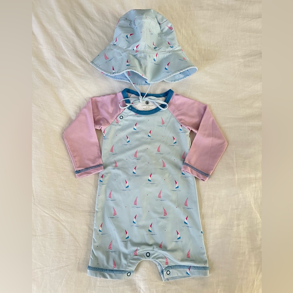 Sailboat Rashguard Romper & Bucket Hat - Baby